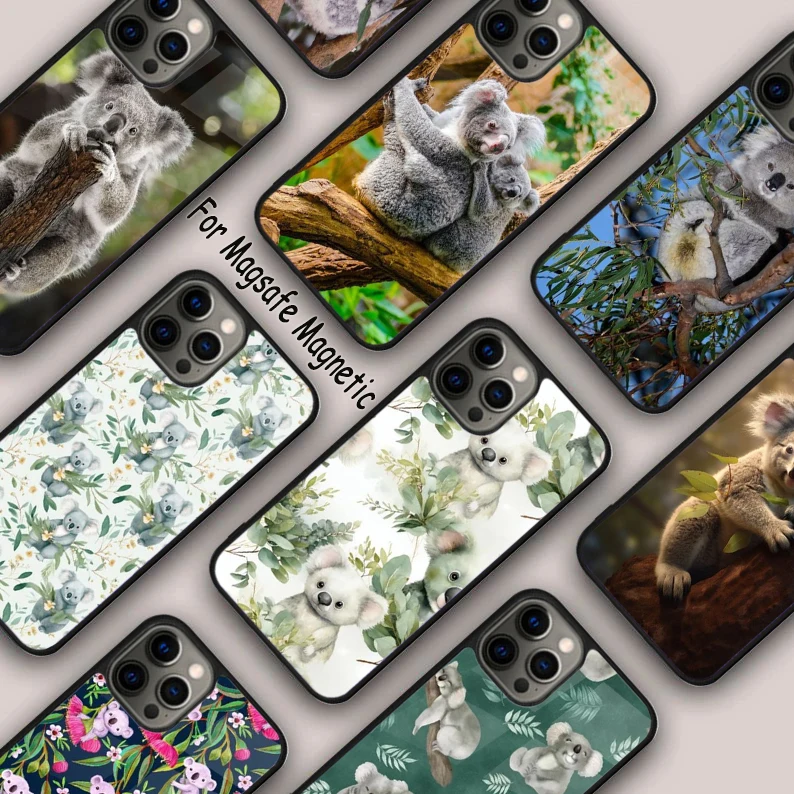

Koala and Eucalyptus Magnetic Phone Case For APPLE iPhone 17 Air 16 14 13 12 Pro Max 15 Plus Wireless Charge With MagSafe Cover