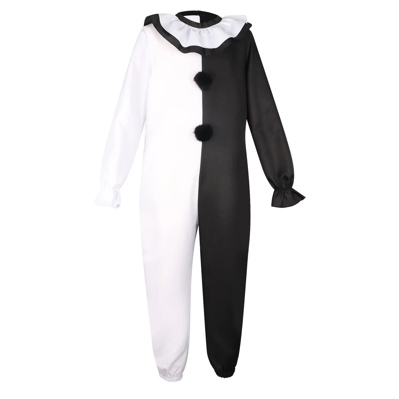 

Clown Cosplay Costume Adult Jumpsuit Black White Bodysuit With Collar Halloween Outfit