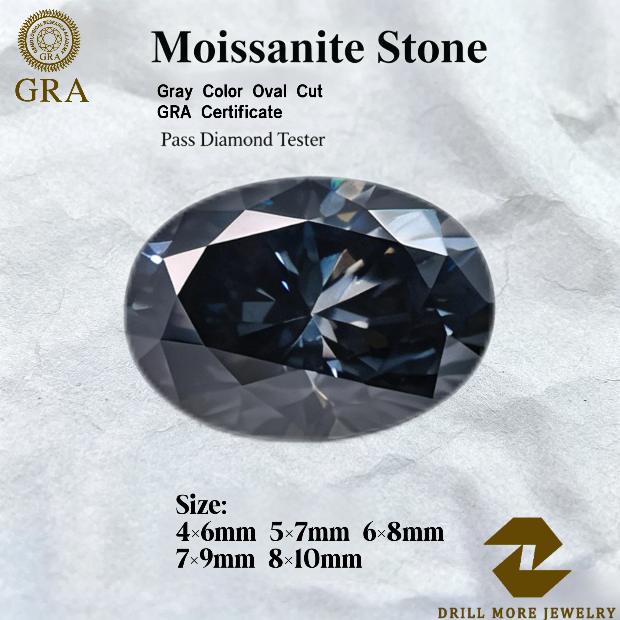 

Moissanite Stone Gray Color Round Cut 0.5-3.0ct Diamond Tester Pass Gemstone for Diy Jewelry Making with Certificate