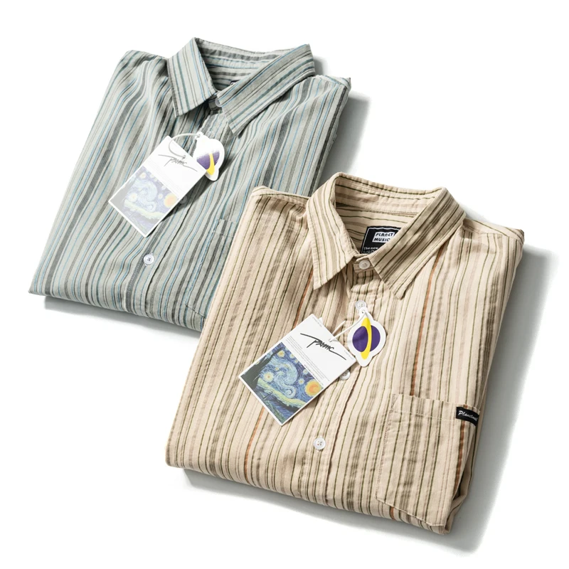 

Heavyweight Corduroy Patchwork Stripe Autumn Winter Men's Fashionable Button-Down Vintage Loose Long Sleeve Casual Shirt