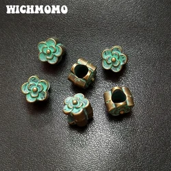 New Fashion 15pcs 9MM Zinc Alloy Green Round Flowers Big Hole Beads for DIY Bracelet Jewelry Accessories