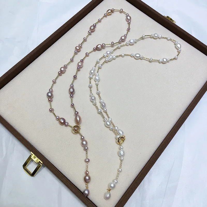 

Irregular Baroque Freshwater Necklace for Women Fashion Simple Jewelry Niche Design Pearl Sweater Chain Wholesale