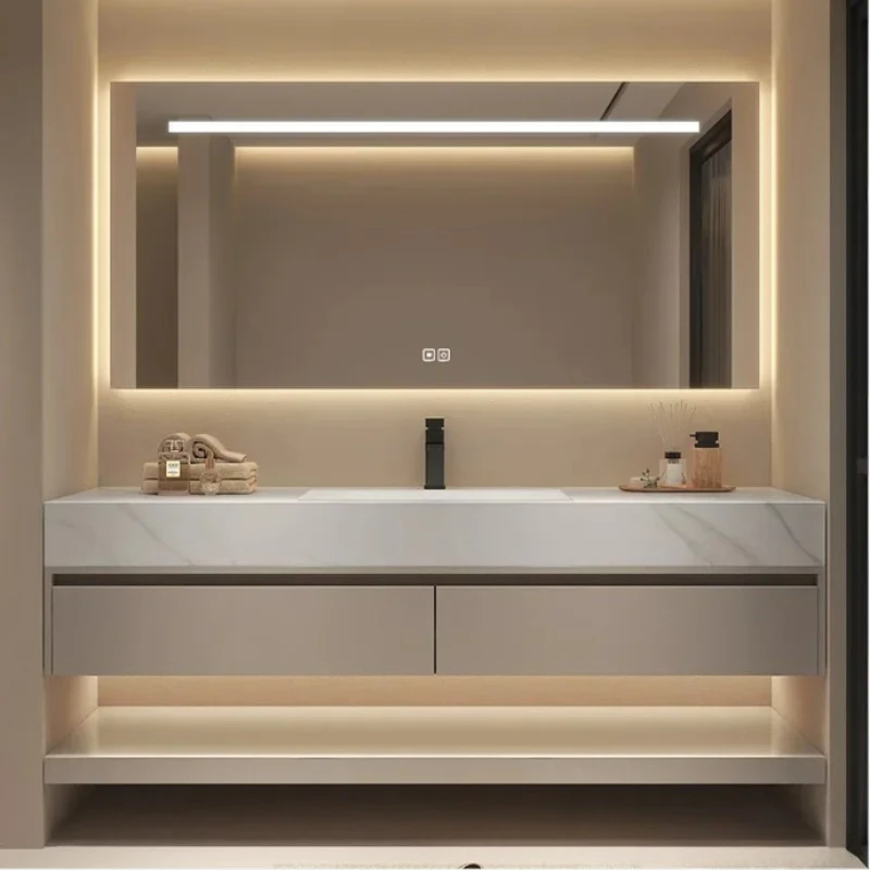 

Современный плавающий туалетный столик для ванной комнаты, шифер, встроенная раковина, настенный шкаф для хранения в ванной комнате, один комплект, набор туалетного столика для ванной комнаты