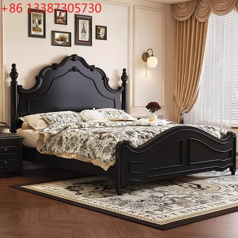 

Double bed Solid wood tenon and mortise structure Simple Anna bed High box French retro master bed