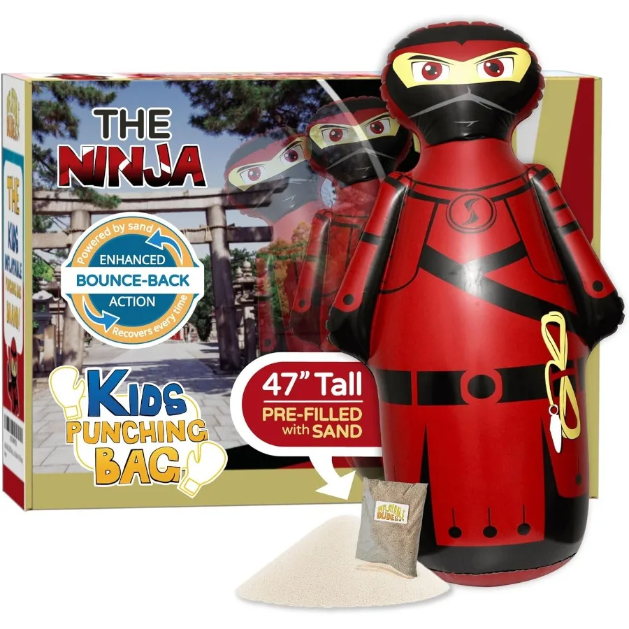 

47-дюймовая боксерская груша, игрушка-ниндзя, наполненная песком, надувной боксер, развлечение для бокса, украшения для дня рождения, красный и черный