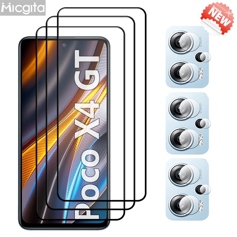 6in1 Tempered Glass For POCO X4 GT Screen Glass film Shockproof Full Cover and Soft Fiber Camera Lens film For Poco X4 GT