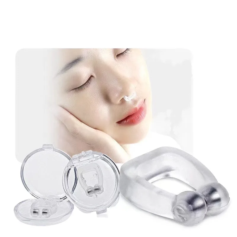 Magnetik mendengkur cincin penghenti silikon 1/2/4 buah bantuan hidung dilator malam mudah bernapas Anti perangkat dengan Case berhenti mendengkur hidung klip