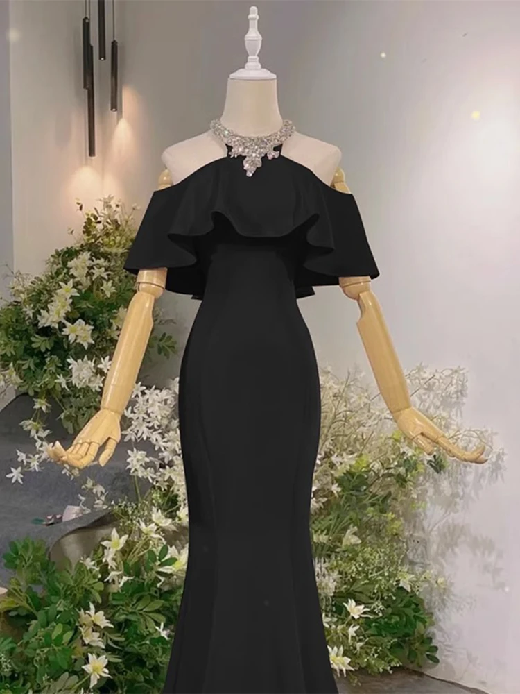 

Ele Evening Gown Fi Tail Birthday Person Art Exam Student Host Long Neline Bodycon Korean Sle Zipper Bal Dr