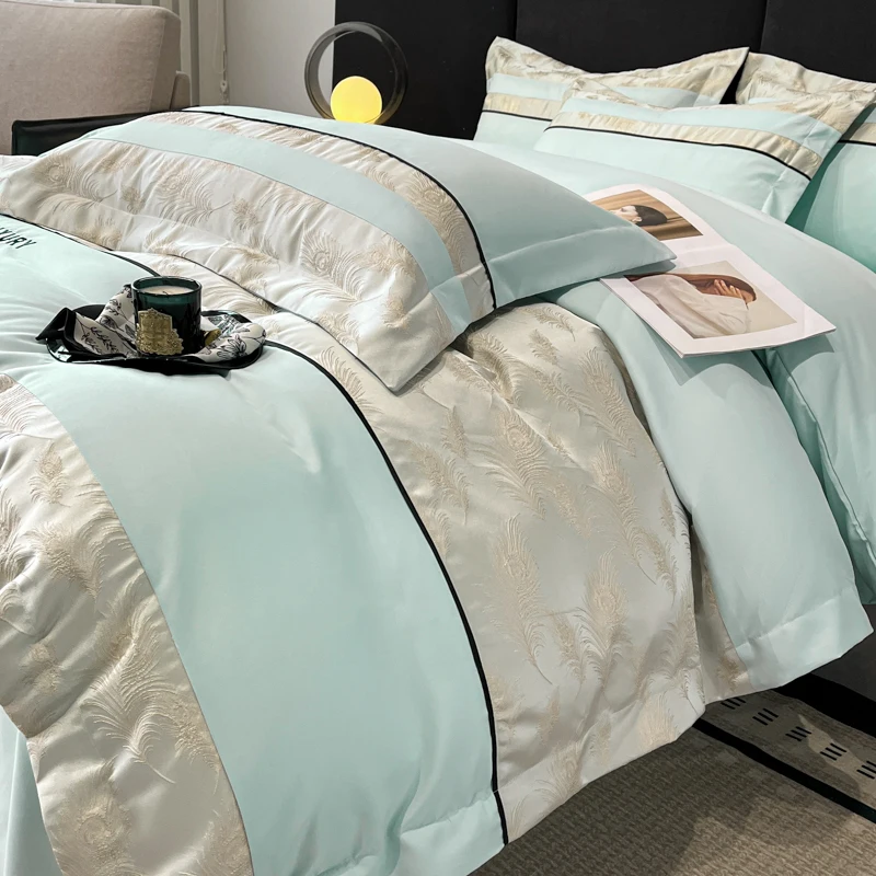 4Pcs Light Luxury Style 100% Pure Cotton High-end A Long-Staple Cotton New Naked Sleeping Duvet Cover Bedding 200x230 220x240 3
