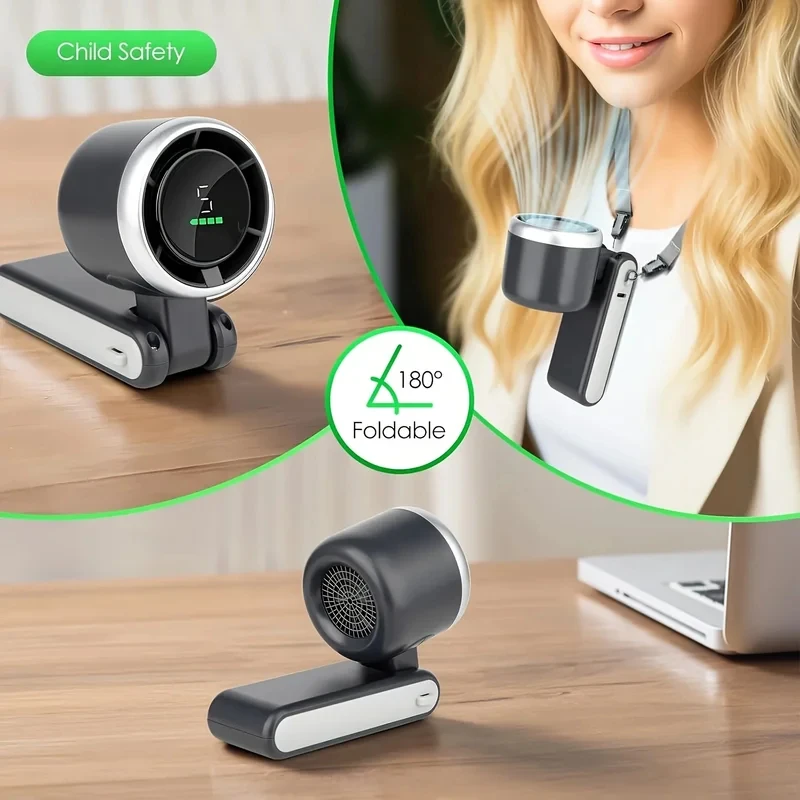 Portable 3-in-1 Turbo Handheld Fan, 5 High-Speed Settings, 3600mAh Power, Digital Screen, Foldable USB/Type-C Charge view 4