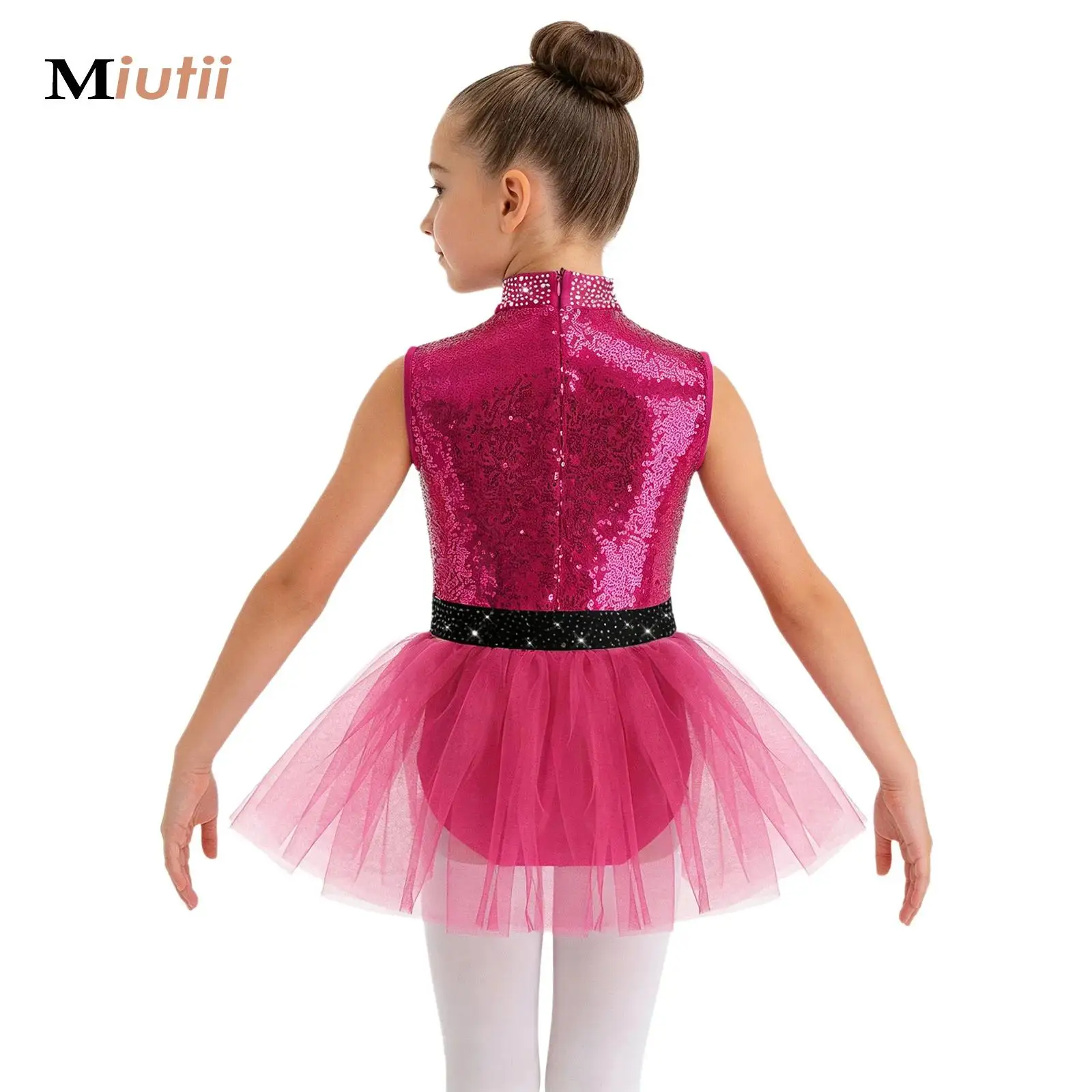 

Kids Girls Figure Skating Dress Sequins Ballet Dance Gymnastics Leotard Tutu Skirt Latin Jazz Ballroom Dance Performance Costume