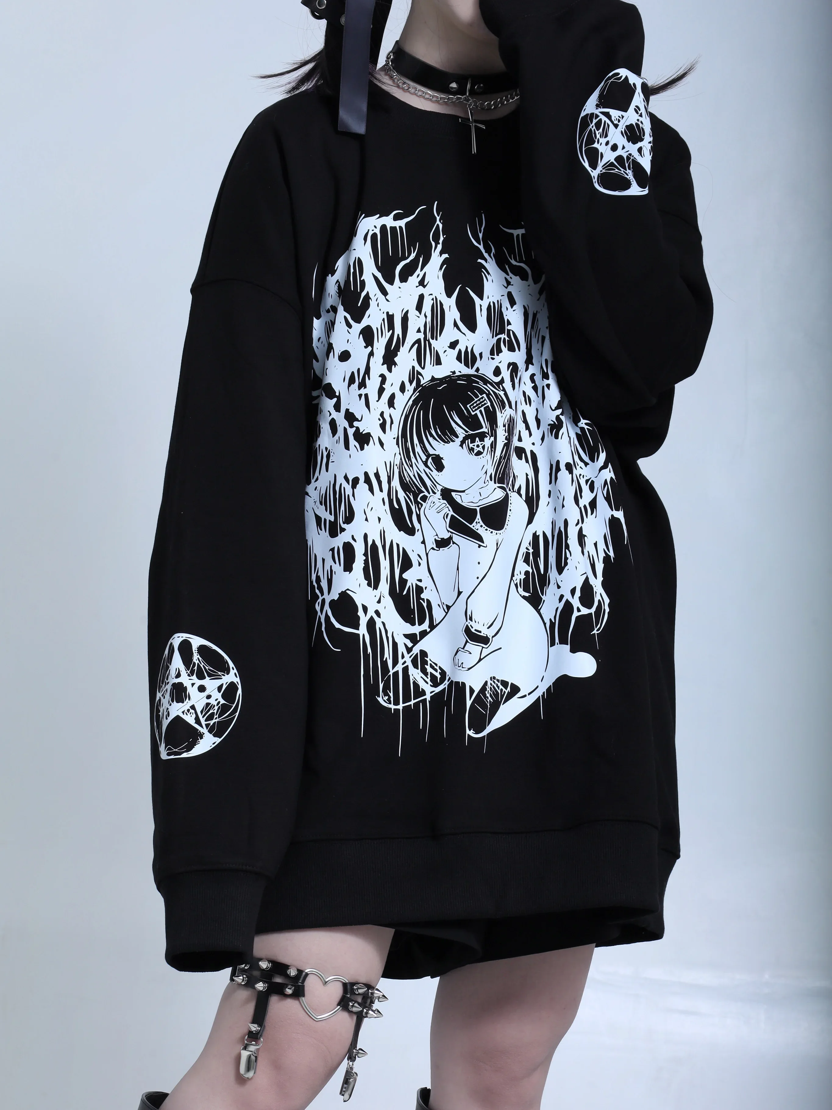 Autumn Winter Fashion Sweatshirts Women Japanese Original Dark Subculture Mine Anime Printing Loose Black Hoodies Punk Y2k Top