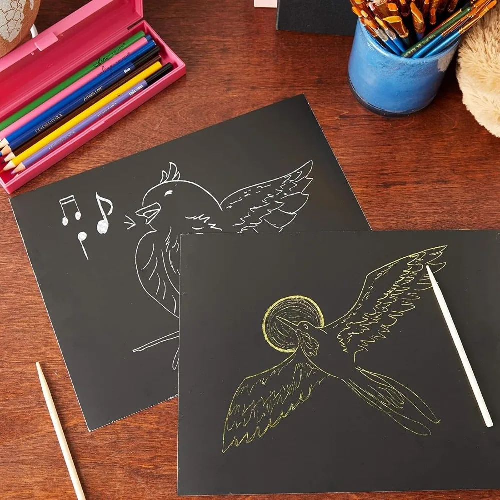 36 draft papers with 2 wooden art pens, gold and silver foils (8.5 x 11 inches, 38 pieces)