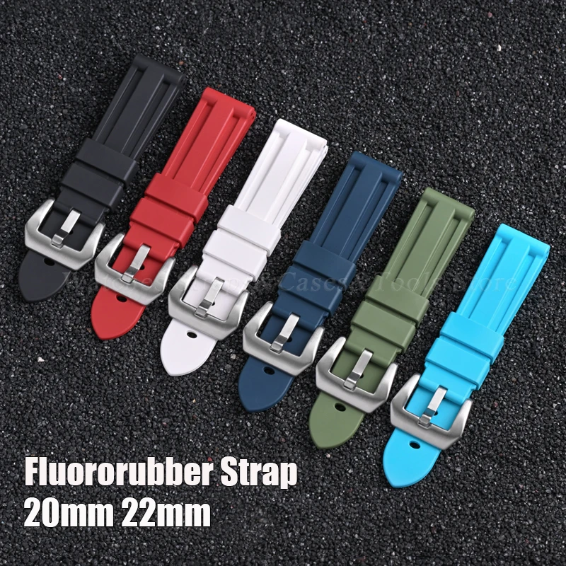 FKM Fluororubber Strap Watchband For Panerai 111 386 441 22mm 24mm Bracelet for Seiko for Tissot Men\'s Waterproof High Quality