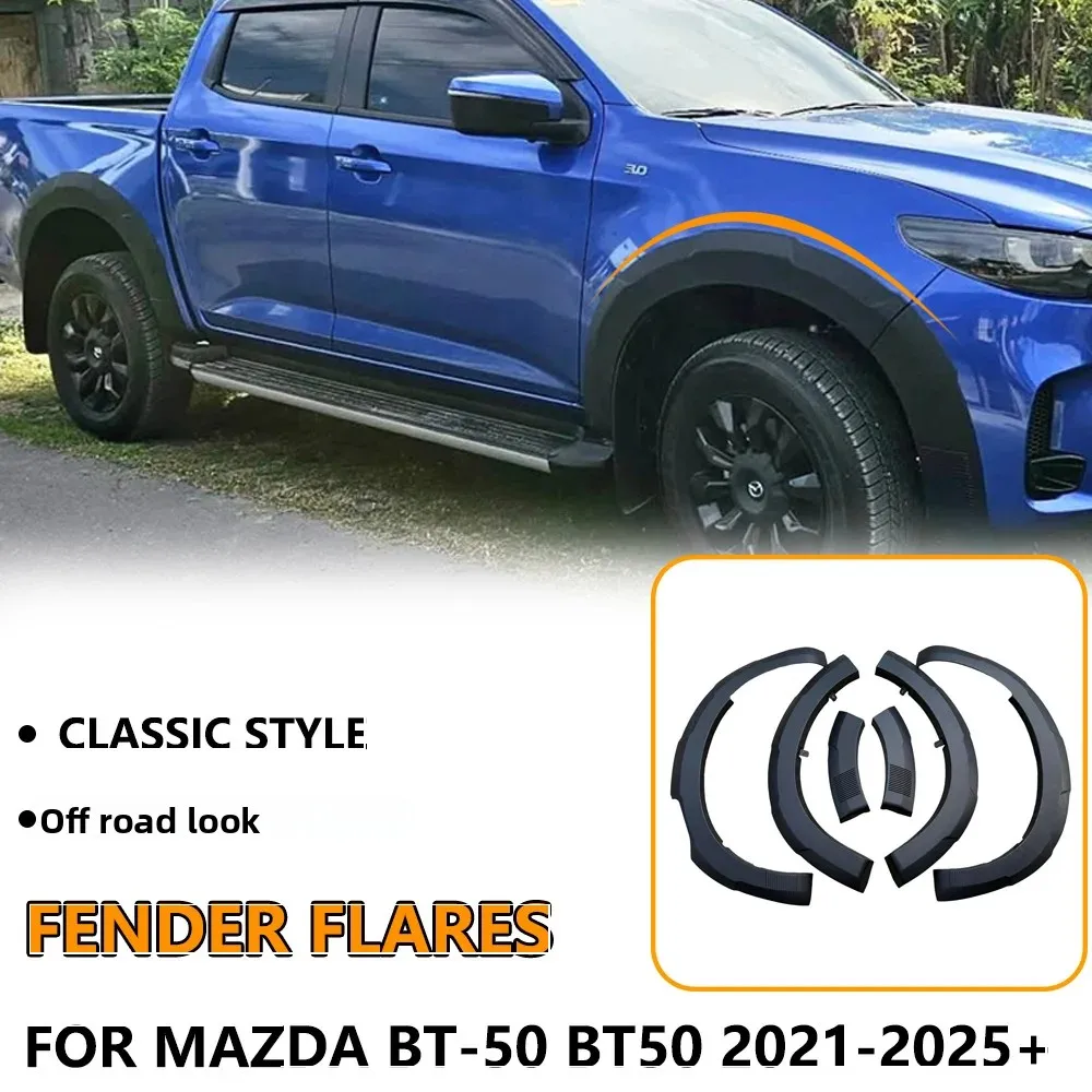 Matte Black Fender Flares for Mazda BT-50 2021-2025 Wheel Arch Trim Smooth Surface Pickup Accessories Stick-On Off Road Body Kit