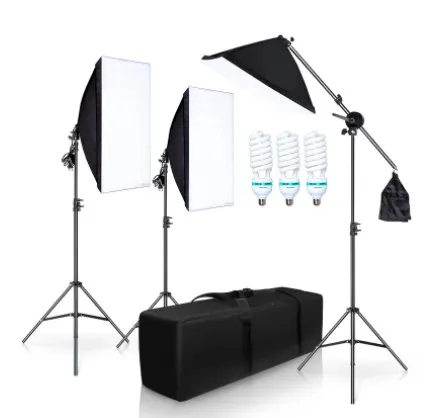 Photo Studio Soft Box Light Continuous Lighting Kit Accessories with 3pcs Soft Box, Light Emitting Diode Blub, Tripod