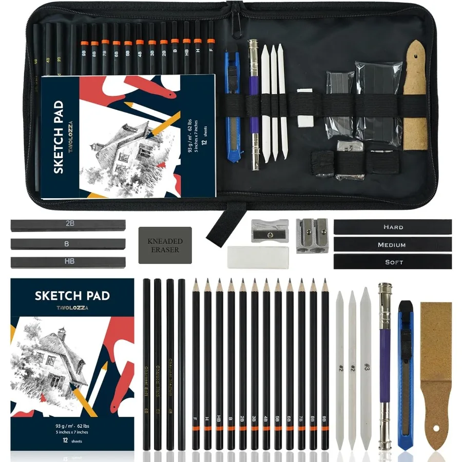 Tavolozza Drawing Art Pencils Set 34 Pack Professional Drawing and Sketch Pencil Set in Soft-Sided Art Portfolio Storage Bags f