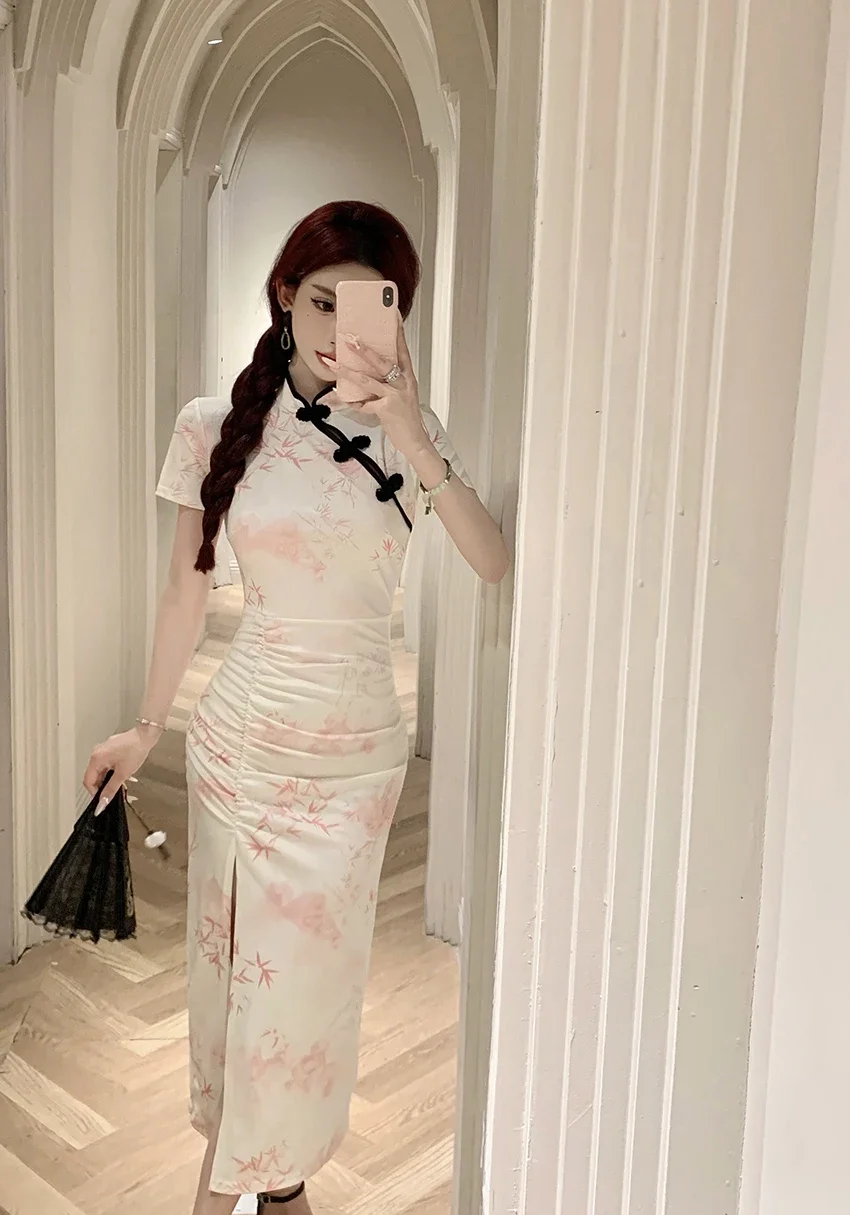 ผู้หญิง High-end รู้สึกสไตล์ Retro ชุดเข้ารูป,รุ่นดัดแปลง Tulle Cheongsam,แฟชั่นสมัยใหม่,หญิงสาว,ใหม่มาถึง
