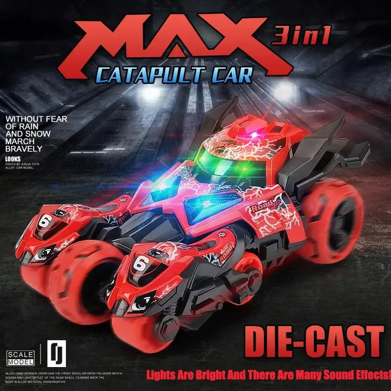 1:32 3 en 1 catapulta Boomerang coche de aleación de simulación con sonido ligero cuatro ruedas de alta velocidad juguetes para tirar hacia atrás para niños regalo