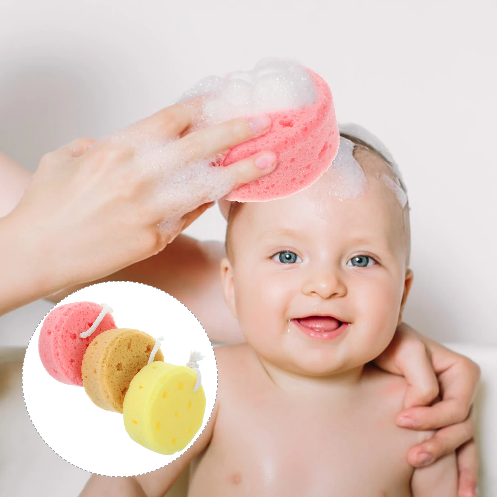 

3 Pcs Shower Sponge Bath Sponges for Kids Adults Yellow Pink Beige Honeycomb Body Wash Scrubber Exfoliating Travel Lightweight
