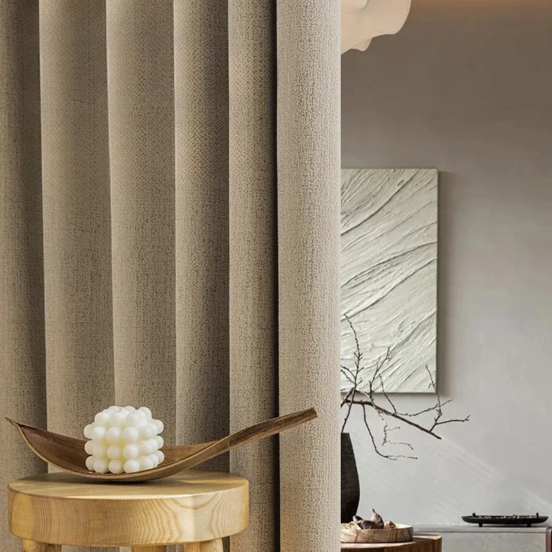 Japanese Cotton Linen Milk Tea Curtains Soundproof and Fully Shaded Bedroom New Light Luxury Living Room Popular Tatami Curtain