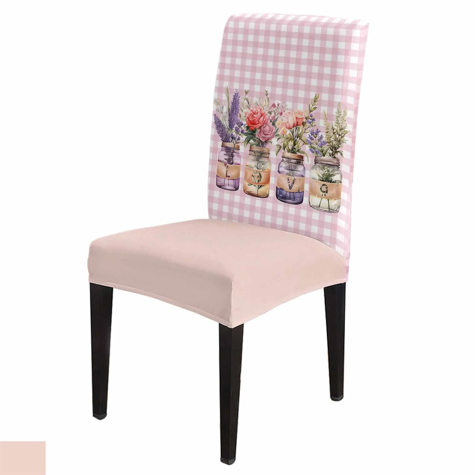 Valentine'S Day Floral Plaid Chair Cover Set Kitchen Stretch Spandex Seat Slipcover Home Decor Dining Room Seat Cover