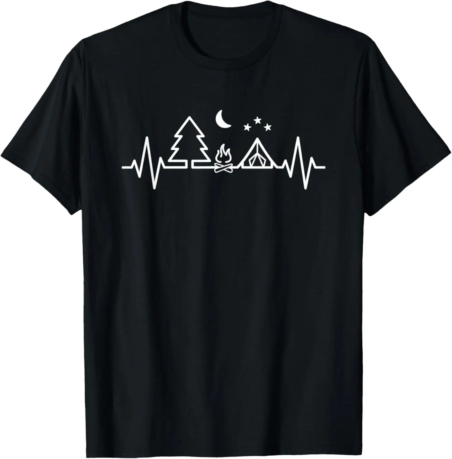 Outdoor Heartbeat Camping Nature Camper Hiking Men T-Shirt 100% Cotton Trendy Y2K Short-Sleeve Tee-Soft, Quick-Drying,