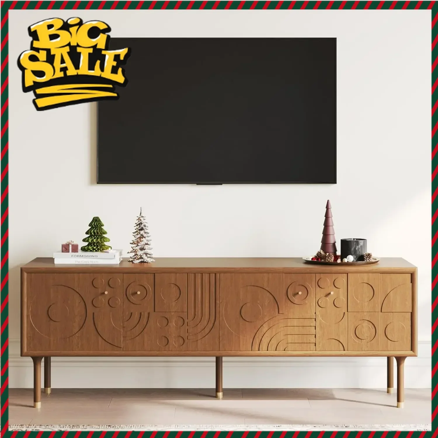 

Горячая распродажа: Тумба под телевизор из орехового дерева в современном стиле с местом для хранения для гостиной, тумба под ТВ в стиле середины века, полностью собранная (орех, 62.99 дюйма)