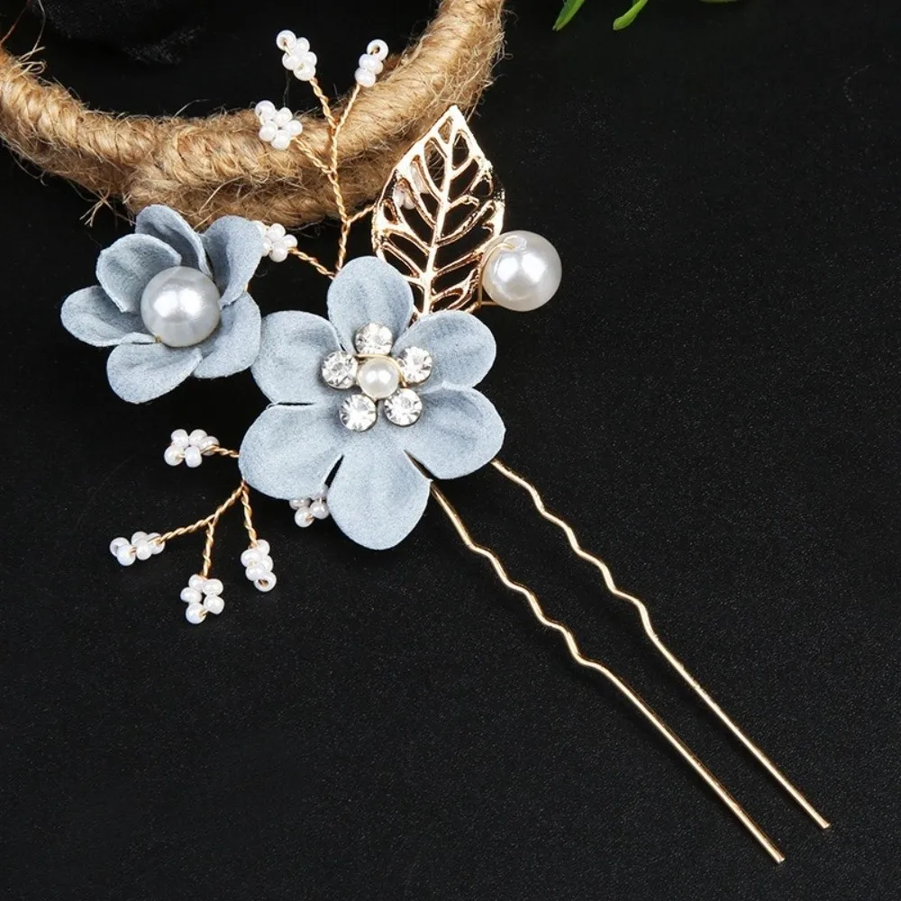 4pcs Tiaras Artificial Flower Bridal Hair Combs Pearl Comb Handmade Wedding Hair Decorative Sweet Headdress Bridal Wedding image 4