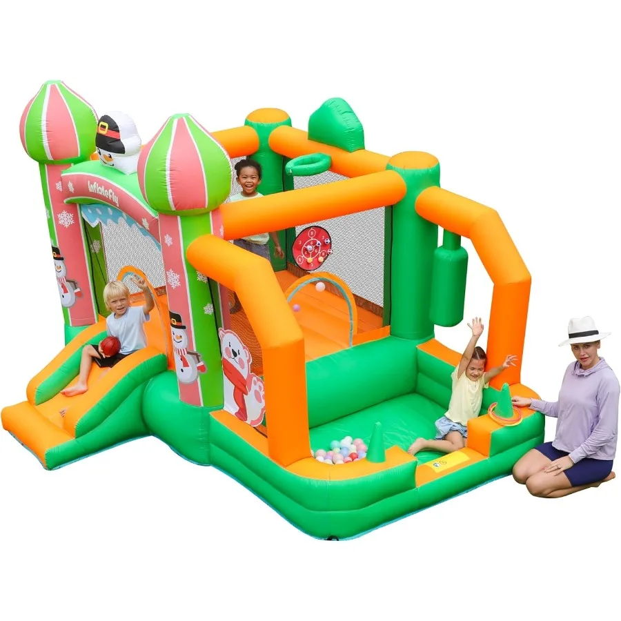 

Надувной прыгающий домик с шезлонгами, игра с раздвижным кольцом, яма для мяча для малышей, надувной игровой домик с воздуходувкой для дома или на открытом воздухе