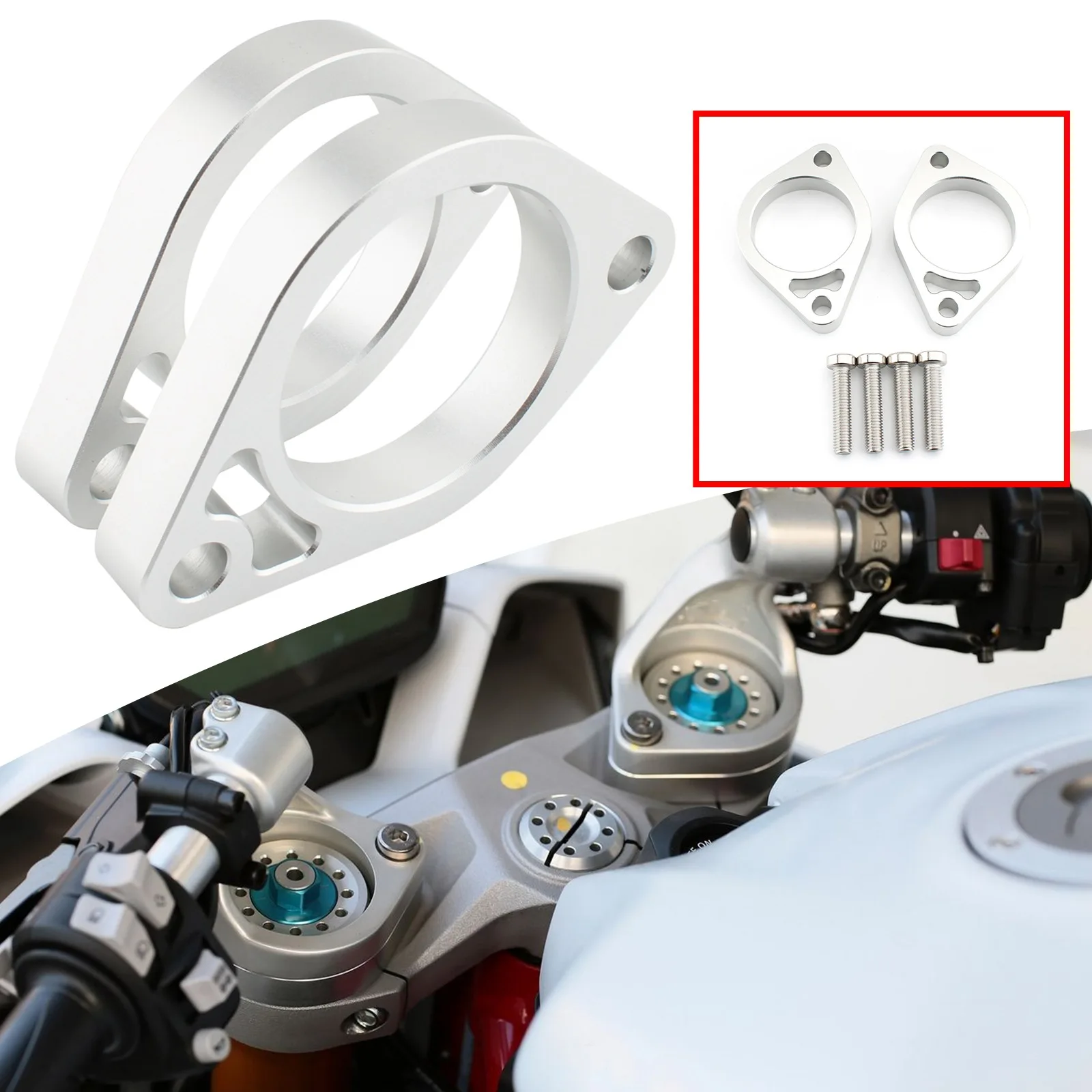 Image 5: Pour Ducati SuperSport 939 950 2017-2023 rehausseurs de guidon accessoires de moto Extension de rehausseur de guidon hauteur 15mm