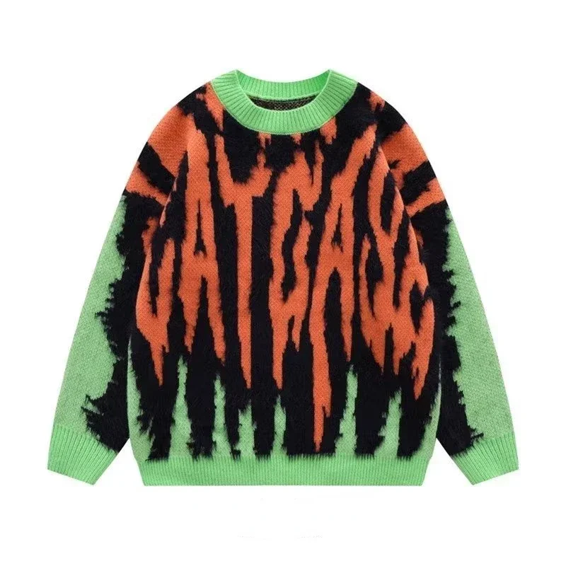 

New Trendy Brand American Retro Men Street Knitted Sweaters Personalized Fried Street Wool Clothes Knit Sweater Women Pullover