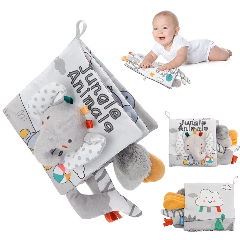 Soft Cloth Baby Book with Touch and Feel Pages - Cute Sensory Book for Babies 0-6, 6-12 & 12-18 Months with Crinkle Newborn Gift