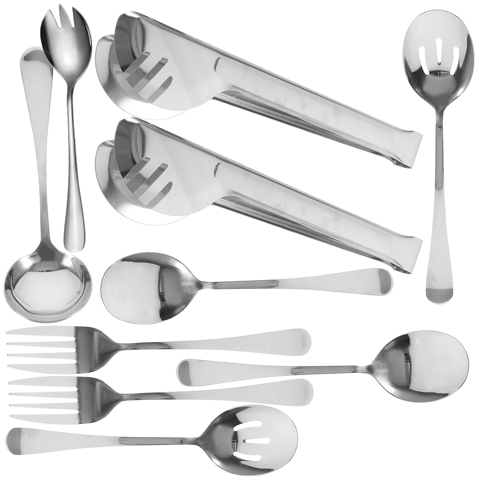 

10pcs Stainless Steel Dinnerware Set Silver Color Serving Spoons Forks Reusable Kitchen Utensils Home Restaurant
