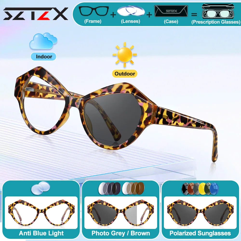 

SZTZX универсальные многоугольные женские очки для чтения при близорукости по рецепту, большая оправа с защитой от синего луча, прогрессивные фотохромные очки