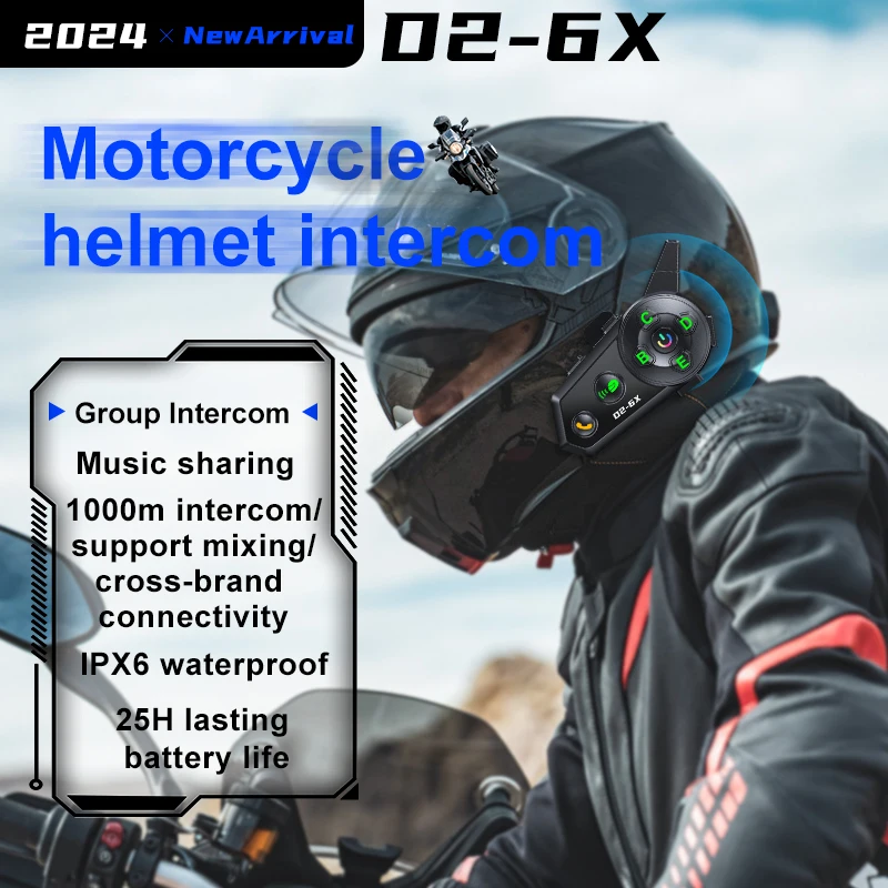 2024 New Bluetooth Motorcycle Helmet Intercom Headset for 6 Rider intercomunicador Moto Wireless Interphone Noice Reduction