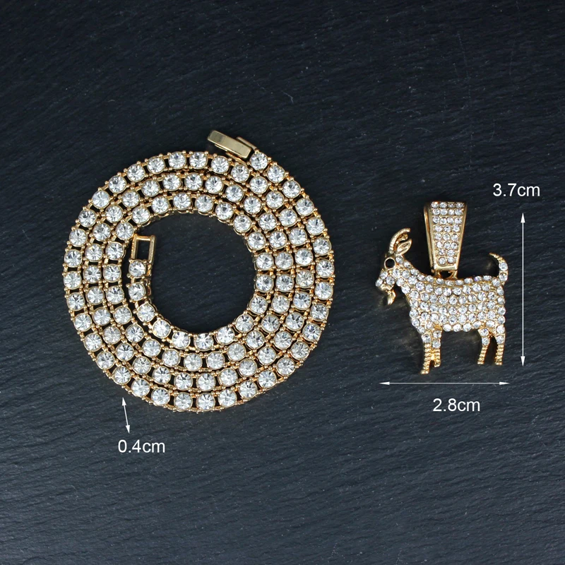 Fashion Gold Silver Plated Goat Pendant Necklace Hip Hop Tennis Chain Necklaces For Women Mens Gifts Motivation Jewelry