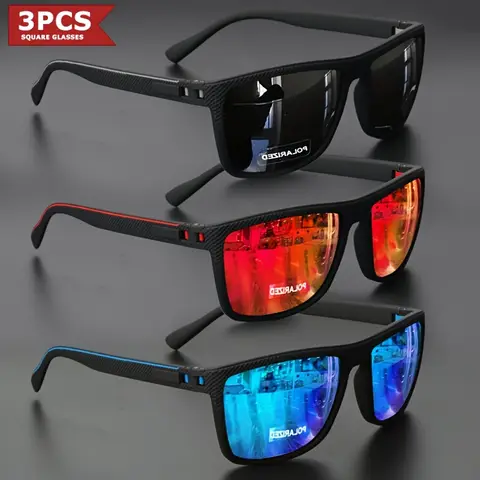 1/3PCS Square Frame Sports Sunglasses High-Quality Spring Hinges Coated Lenses Sun Glasses Vacation Driving Fishing Goggles