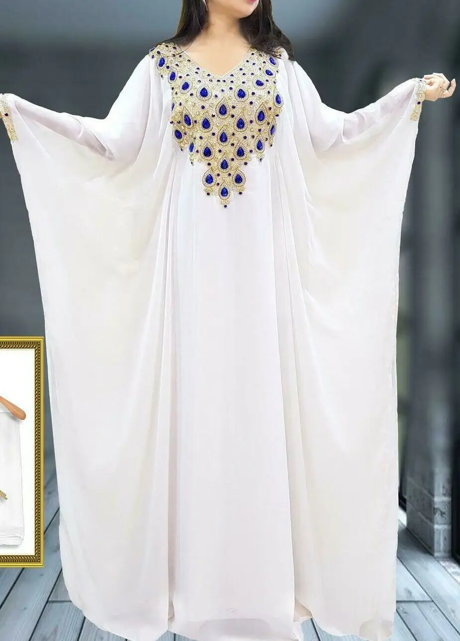 White Moroccan Dubai Caftani Jenna African Abaya Dress Very Decorated Long Fashion Trends