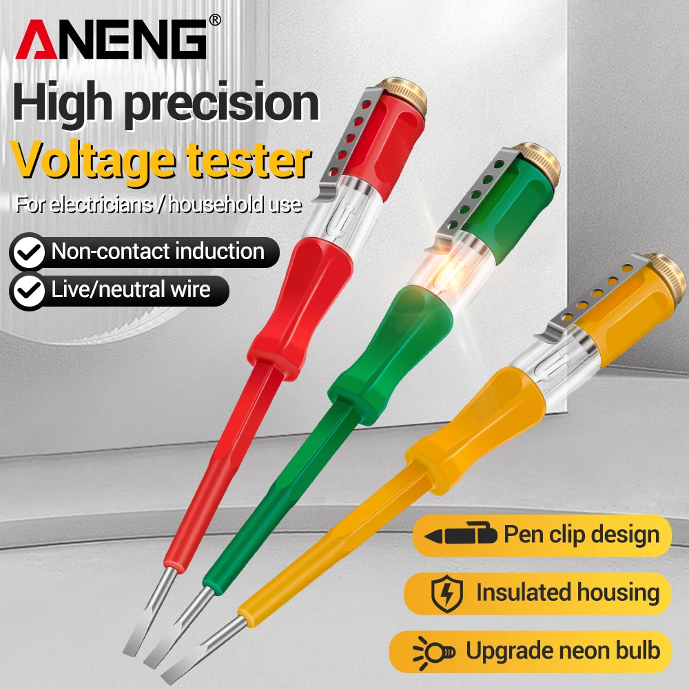 ANENG B07 Voltage Tester Screwdriver Non-Contact with Neon Bulb  Insulated Live/Neutral Wire Detector for Electricians Home Use