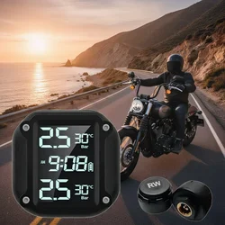 Motorcycle Wireless TPMS, Real-Time Tire Pressure Temperature Monitor, Waterproof LCD Display with External Sensors
