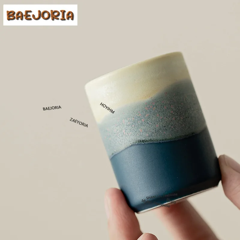 BAEJORIA 2pc/lot Gradient Mountain And Sea Ceramic Teacup Reverse Mouth Tea Bowl Tasting Tea Straight Cup Master Cup Mugs Gifts
