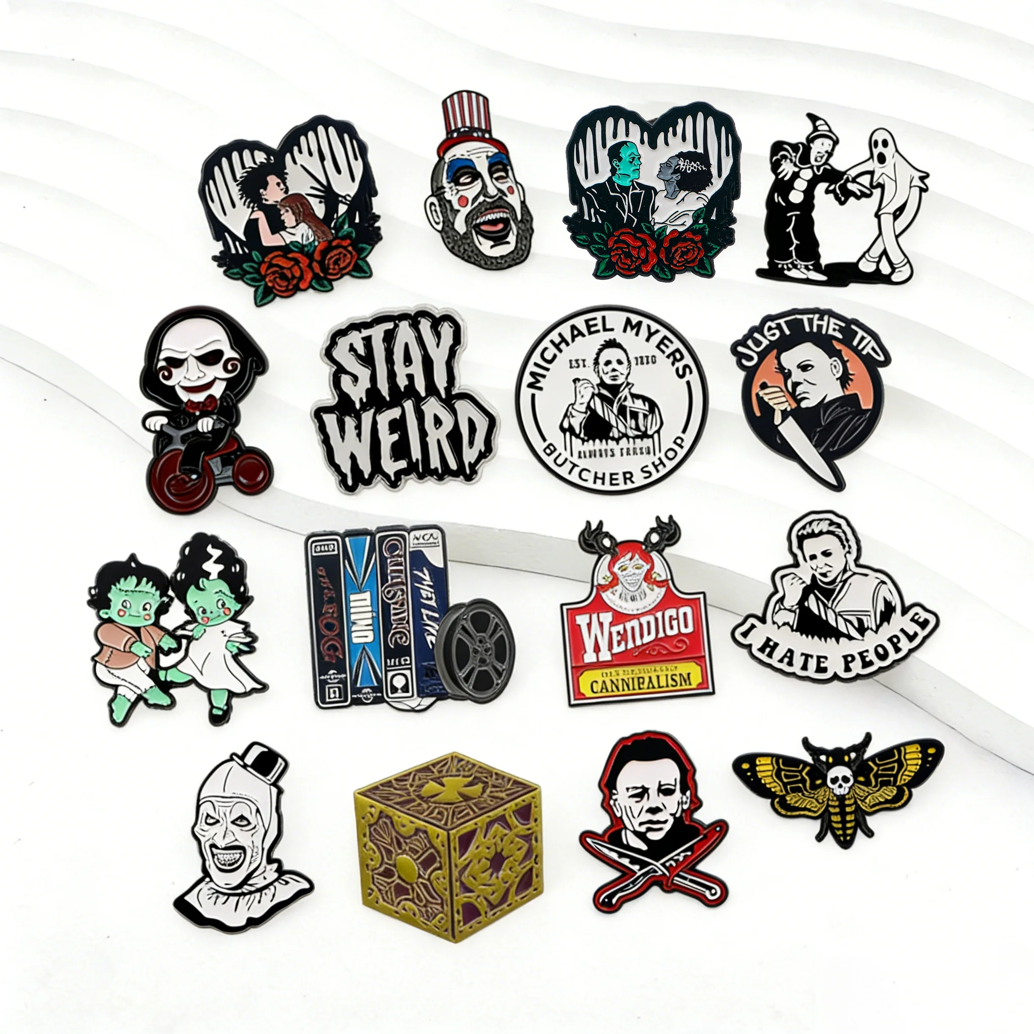 

Cute Horror Movie Character Enamel Pins Clown Brooches Badges for Backpacks Gothic Jewelry Collection Gifts Cosplay Accessories