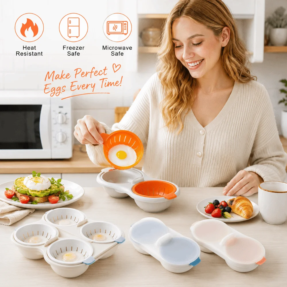 Food Grade Microwave Egg Poacher with Lid Non Stick Microwave Egg Steamer Quick Heating Steam Hot Spring Egg Mold