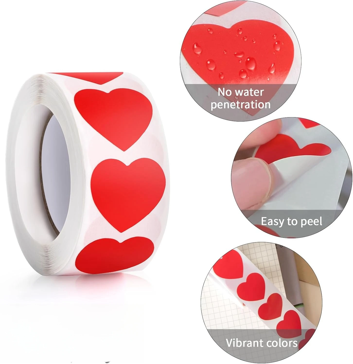 500 Stück/Rolle 2,5 cm bunte Herz-Aufkleber, Etiketten, Belohnungs- und Dekorationsaufkleber für DIY-Hochzeitsdekoration, Geschenkverpackung, Scrapbooking – Detail 5