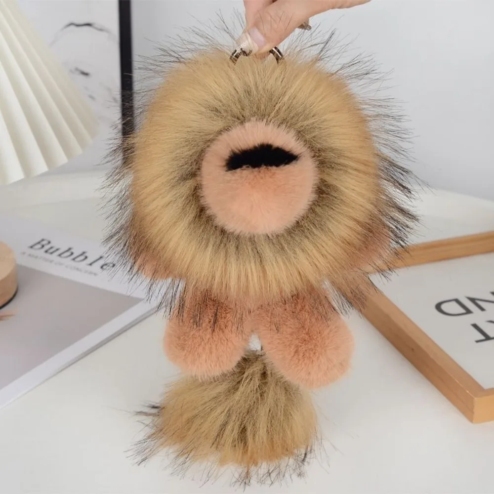 

Long Mane Lion Plush Pendant Stuffed Simulation Rabbit Fur Plush Lion Keychain Ornaments Soft Cute Animal Keychain Children