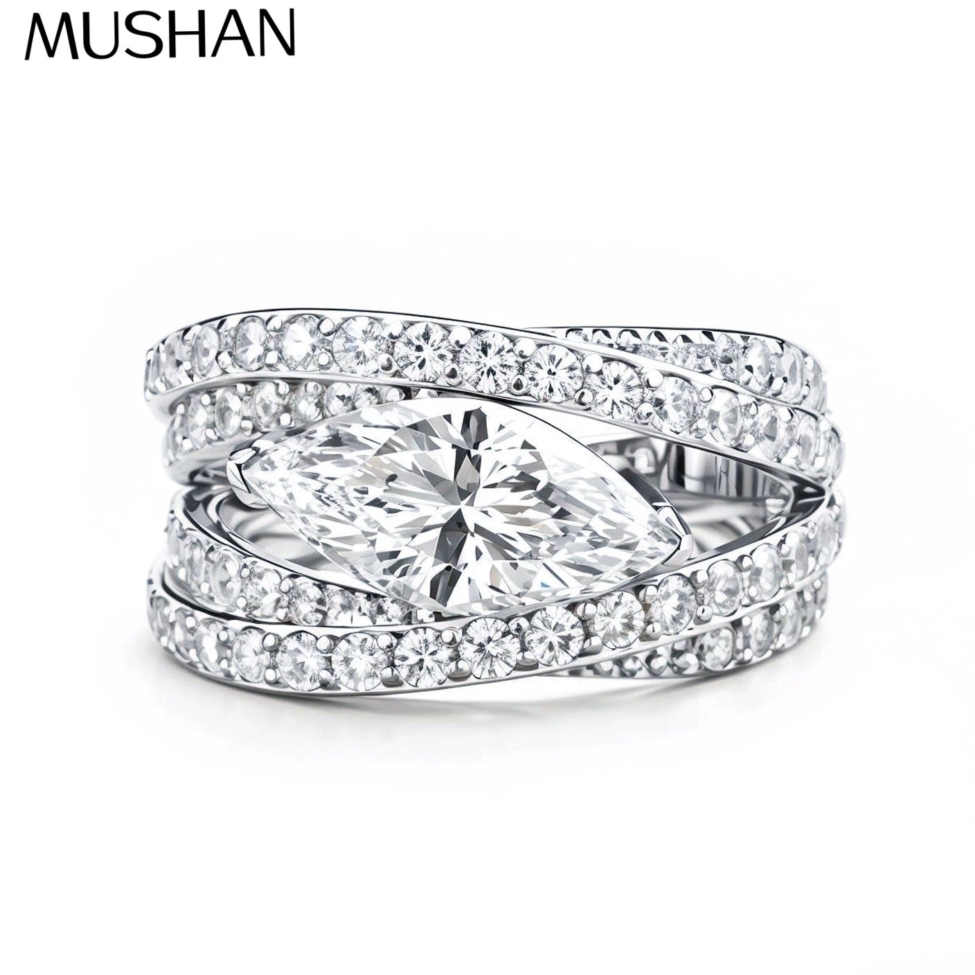 MuShan Luxury Jewelry 925 Sterling Silver Ring VVS Moissanite Office Ring for Women 18K Real Gold Plated MST Patent Fine Rings