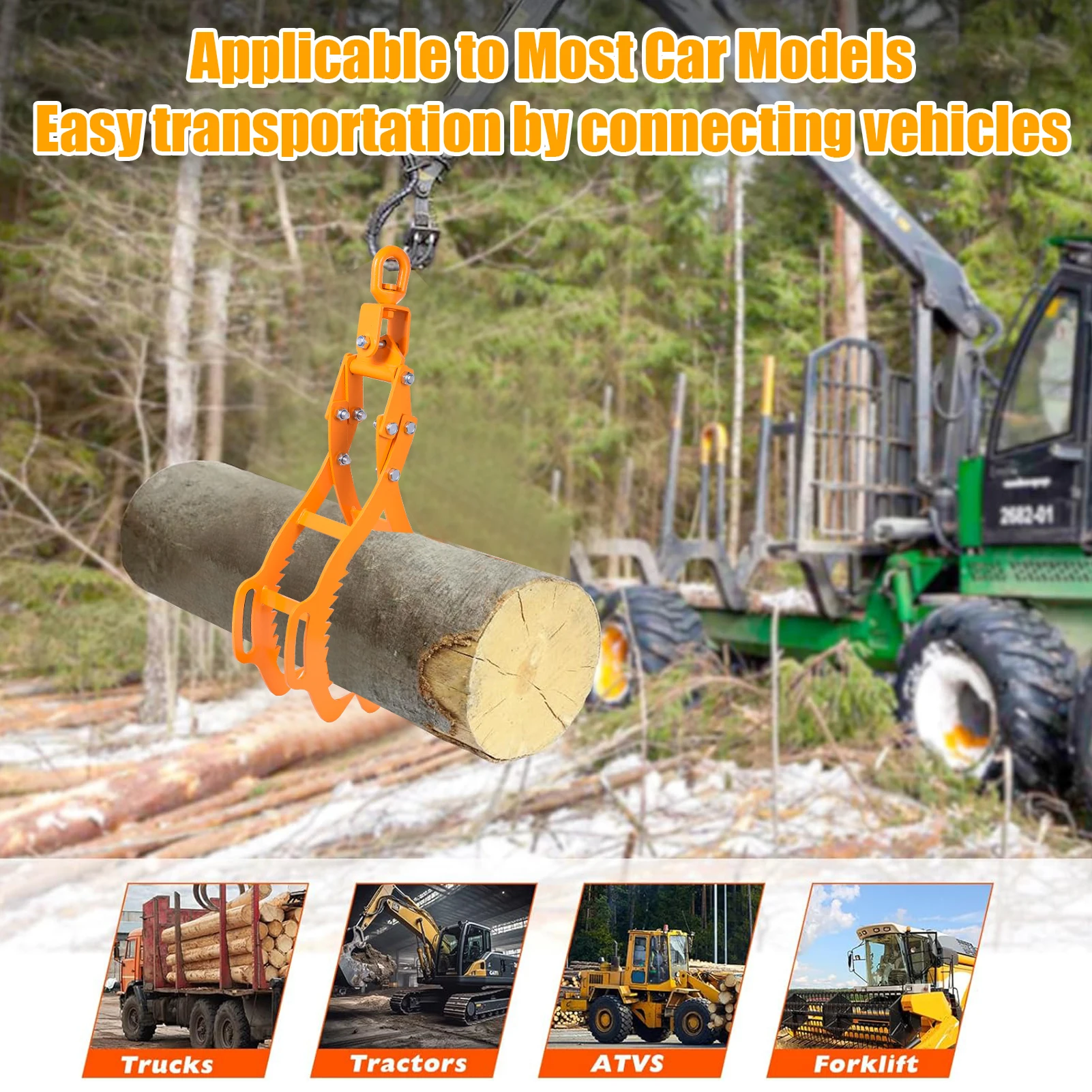 25-Zoll-Holzzange mit 4 Krallen, Hochleistungs-Holzhebezange, Holzgreifer aus Stahl mit rutschfestem gezahntem Griff, Holzgreifwerkzeug für Traktoren, ATVs, LKWs, Gabelstapler, Forstwirtschaft, Brennholz- und Holzhandhabung. – Detail 6