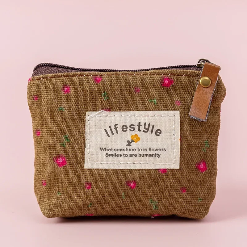Lot De 3 Porte-Monnaie Toile Femmes Mignonnes - Mini Sacs Fleur Motif Impression, Idéal Téléphone Carte Cosmétique Clés