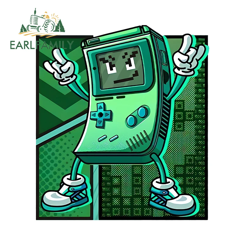 

EARLFAMILY 13cm x 10.9cm Pixel Gaming Console Car Sticker Retro Green Arcade Design Luggage Decal GamePad Creative Decoration
